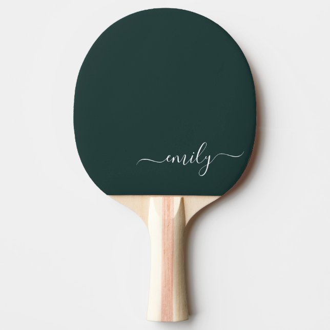 Dark Green Modern Script Monogram Name Tischtennis Schläger (Vorderseite)