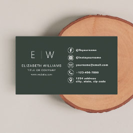 Dark Green Monogram Minimalistisch Social Media Ic Visitenkarte