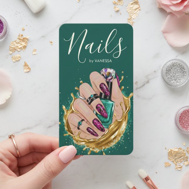 Dark Green Nail Art Studio Manicurist Artist Chic Visitenkarte (Von Creator hochgeladen)