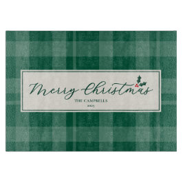 Dark Green Plaid Merry Christmas Script Schneidebrett