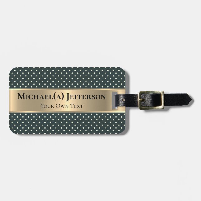 Dark Green Polka Dot, Metallic Gold Band, Elegant  Gepäckanhänger (Vorderseite horizontal)