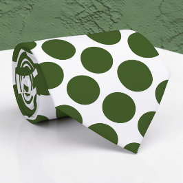 Dark Green Polka Dots on White Custom Necktie Krawatte