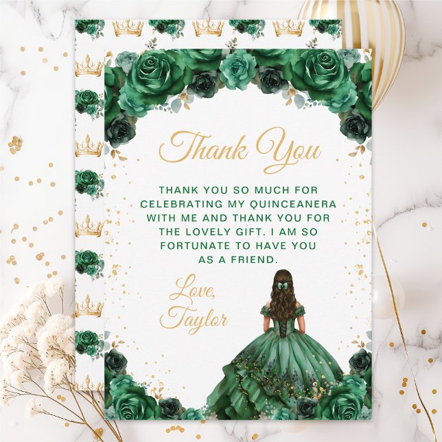 Dark Green Princess Floral Quinceañera Dankeskarte (Von Creator hochgeladen)