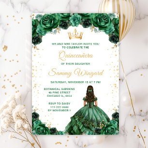 Dark Green Princess Floral Quinceañera Einladung