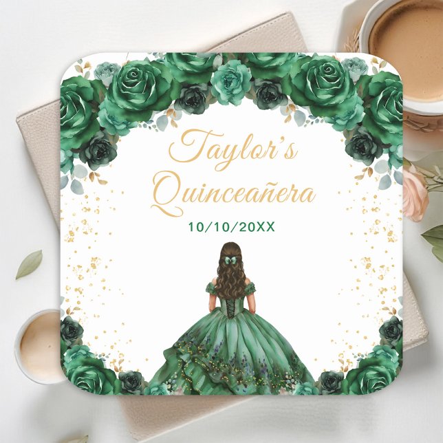 Dark Green Princess Floral Quinceañera Rechteckiger Pappuntersetzer (Von Creator hochgeladen)