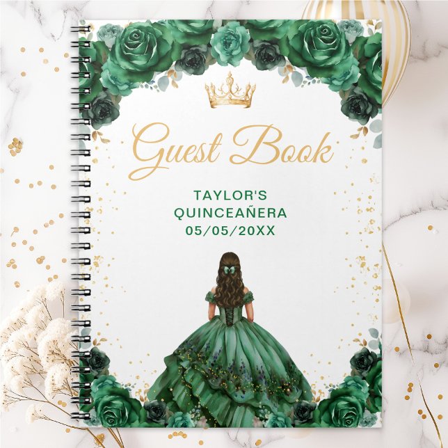 Dark Green Princess Quinceañera Gästebuch Notizblock (Von Creator hochgeladen)