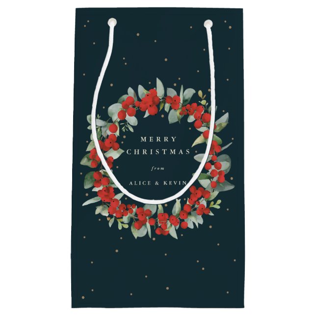Dark Green Red Berry+Eukalyptus Christmas/Holiday Kleine Geschenktüte (Vorderseite)