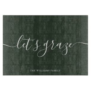 Dark Green Script Charcuterie Family Grazing Board Schneidebrett