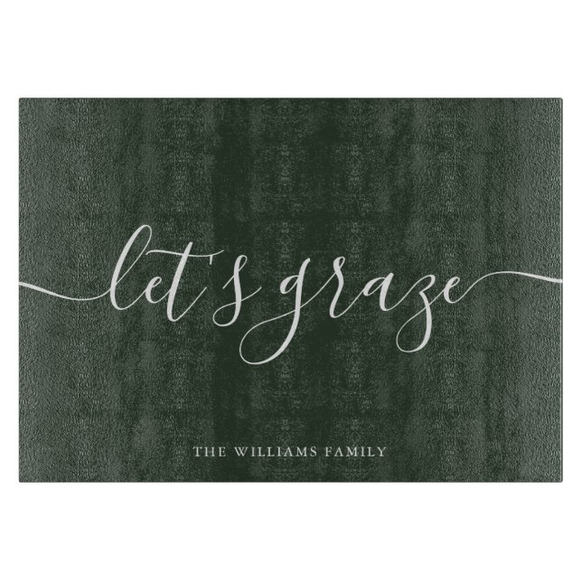 Dark Green Script Charcuterie Family Grazing Board Schneidebrett (Vorderseite)