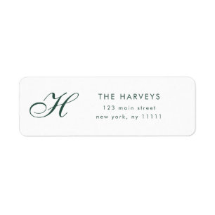 Dark Green Script Monogram Rücksendeadresse Label