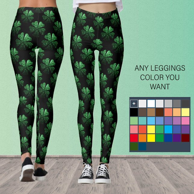 Dark Green sparkle Shamrock Clover pattern black Leggings (Von Creator hochgeladen)