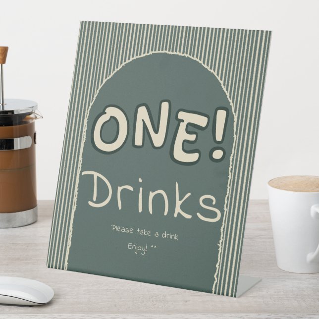 Dark Green Stripes 1st Birthday Drinks Sockelschild (In Situ)