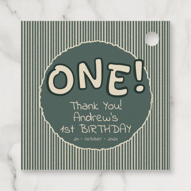 Dark Green Stripes 1st Birthday Geschenkanhänger (Rückseite)