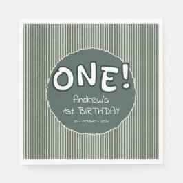 Dark Green Stripes 1st Birthday Serviette