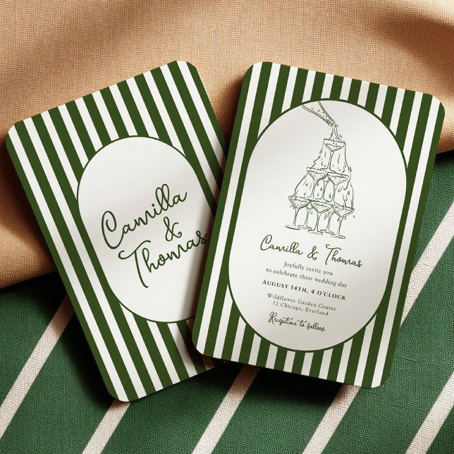 Dark Green Stripes Wedding Einladung (Von Creator hochgeladen)