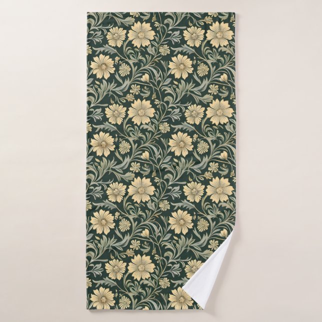 Dark green stylized yellow flowers  pattern  badhandtuch set (Badehandtuch)