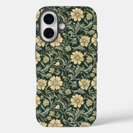 Dark green stylized yellow flowers  pattern  iPhone 16 hülle