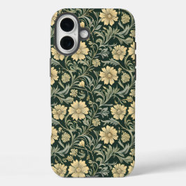 Dark green stylized yellow flowers  pattern  iPhone 16 plus hülle