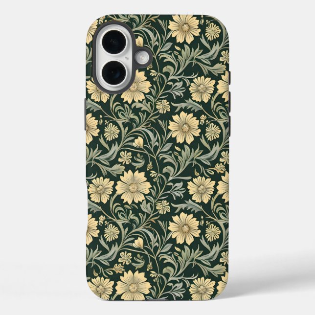 Dark green stylized yellow flowers  pattern  Case-Mate iPhone hülle (Rückseite)