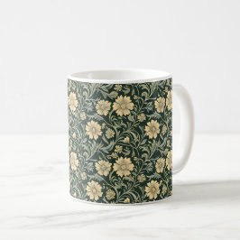 Dark green stylized yellow flowers  pattern  kaffeetasse