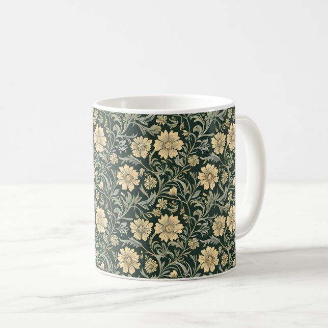 Dark green stylized yellow flowers  pattern  kaffeetasse (VorderseiteRechts)