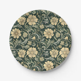 Dark green stylized yellow flowers  pattern  pappteller