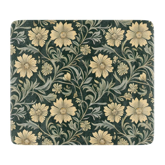 Dark green stylized yellow flowers  pattern  schneidebrett (Vorderseite)