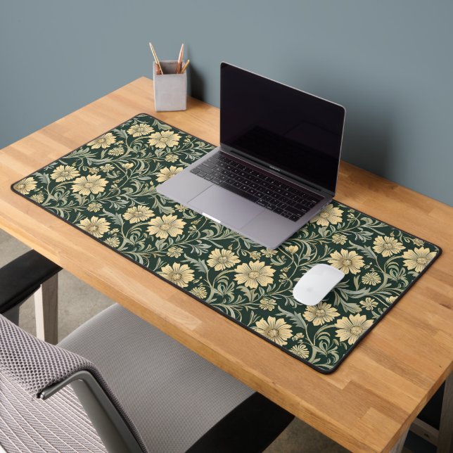 Dark green stylized yellow flowers  pattern  schreibtischunterlage (Büro 2)