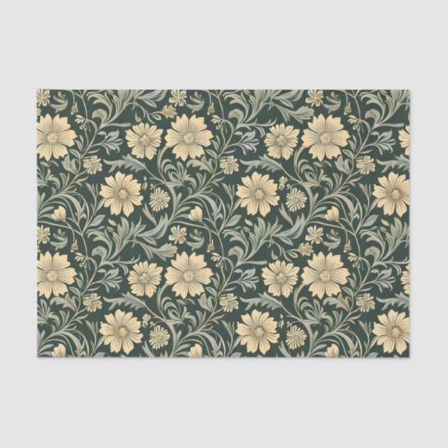 Dark green stylized yellow flowers  pattern  seidenpapier (Vorderseite)