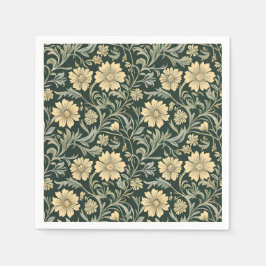 Dark green stylized yellow flowers  pattern  serviette
