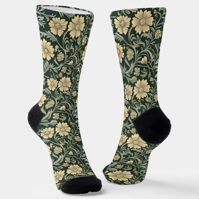 Dark green stylized yellow flowers  pattern  socken (Gewinkelt)