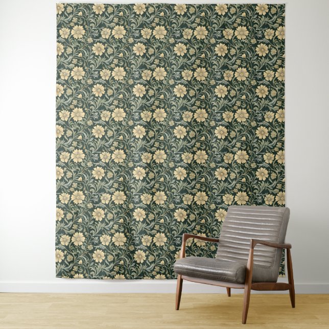 Dark green stylized yellow flowers  pattern  wandteppich (Beispiel)