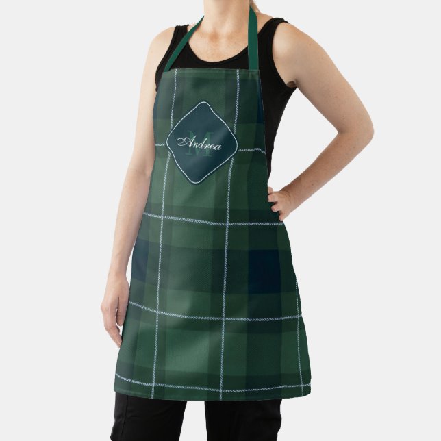 Dark Green Tartan Polo Plaid Vintage Monogram  Schürze (InSitu)