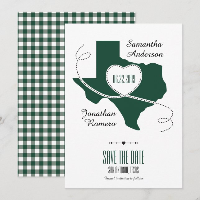 Dark Green Texas Curling Ribbon Save the Date (Vorne/Hinten)