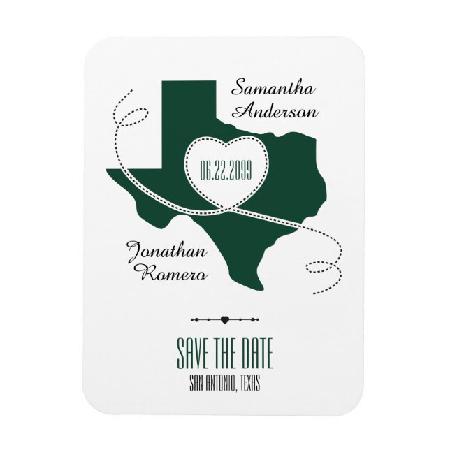 Dark Green Texas Curling Ribbon Save the Date Magnet (Vertikal)