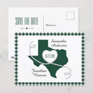 Dark Green Texas Curling Ribbon Save the Date Postkarte
