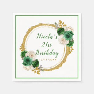 Dark Green und Gold Elegante Blume Geburtstagspart Serviette