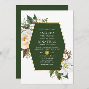 Dark Green und Gold Floral Geometric Wedding Einladung