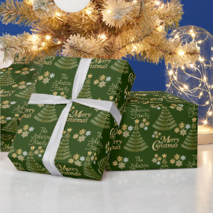 Dark Green und Gold Scribble Weihnachtsbaum Geschenkpapier