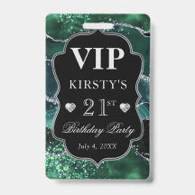 Dark Green und Silver Glitzer Agate Birthday VIP