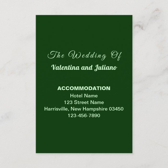 Dark Green Wedding Accommodation Portrait Begleitkarte (Vorderseite)