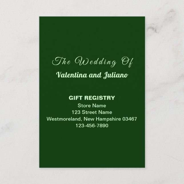 Dark Green Wedding Gift Registry Portrait Begleitkarte (Vorderseite)