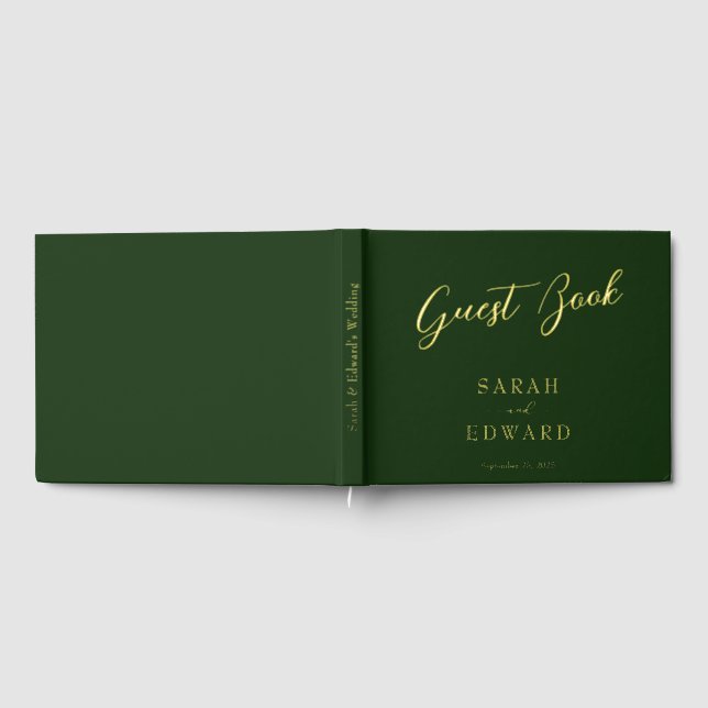 Dark Green Wedding Gold Foil Guestbook Gästebuch (Voll)