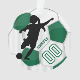Dark Green & White Personalize Girl Soccer Player Ornament