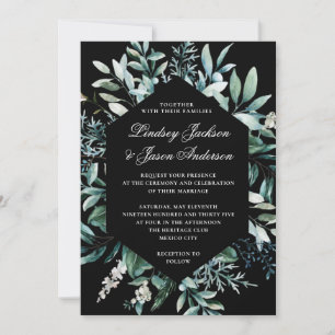 Dark Greenery Moody Elegant Floral Wedding Einladung