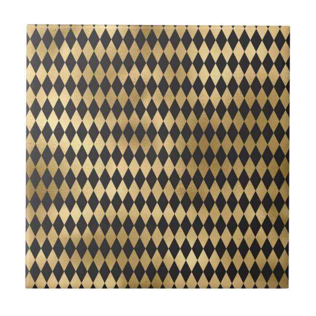 Dark Grey Black Harlequin Geometric Rhombuses Fliese (Vorderseite)