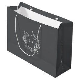 Dark Grey Botanical Monogram Wedding Welcome Guest Große Geschenktüte