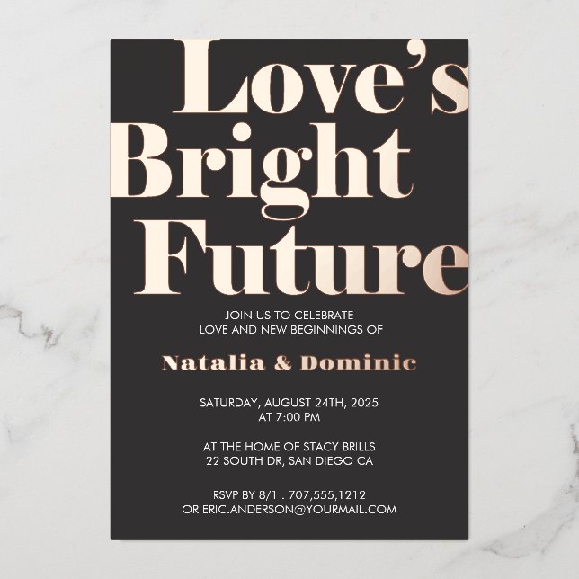 Dark Grey Foil “Love’s Bright Future” Engagement I Folieneinladung (Vorderseite)