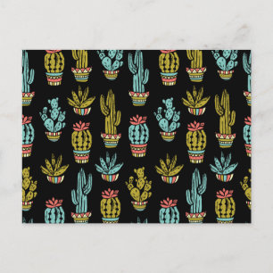 Dark Grunge Cactus Pattern Postkarte