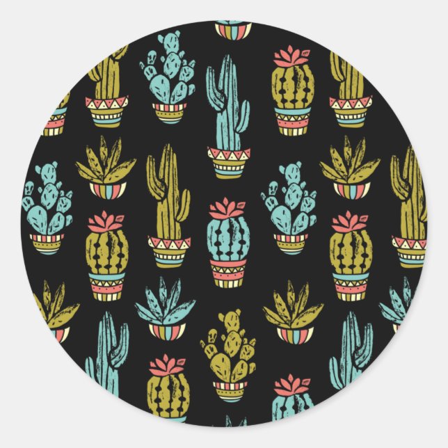 Dark Grunge Cactus Pattern Runder Aufkleber (Vorderseite)